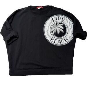 MARINA RINALDI Sport Black Sweatshirt Pullover‎ Sequins Lido Beach Size Large